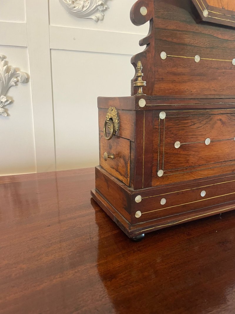 Antique Rosewood Inlaid Mantle Clock by Walker and Hall - Image 9
